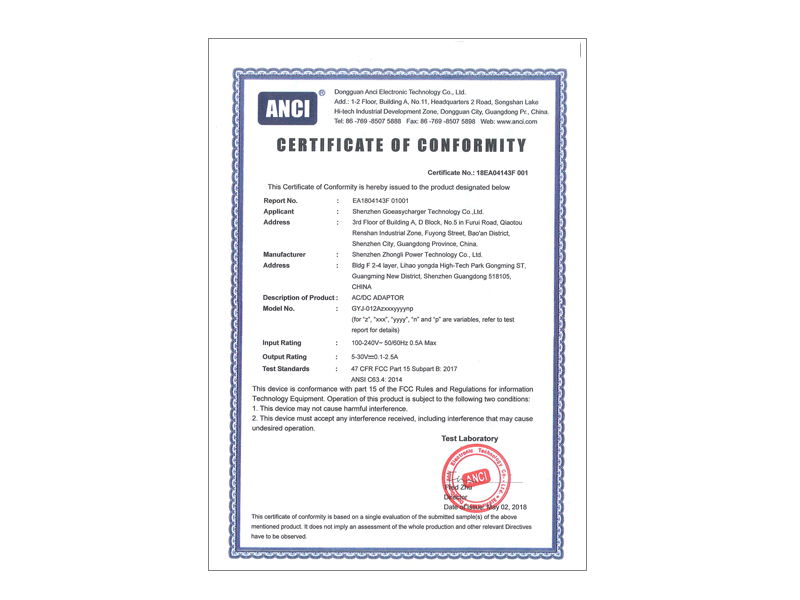 18AE04143F 001 FCC Cert.